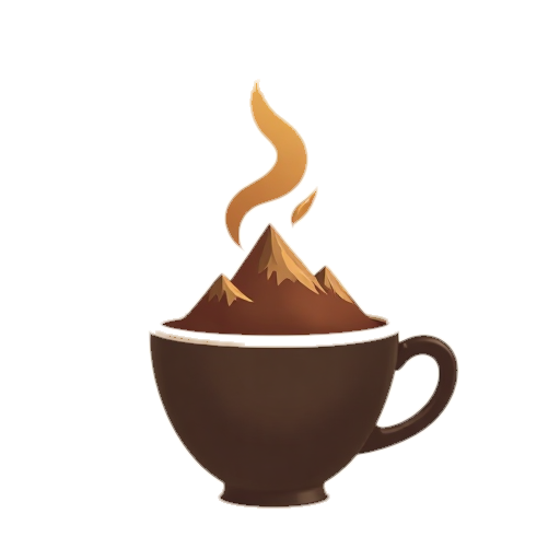 Simple coffee cup logo with steam rising in the shape of a mountain